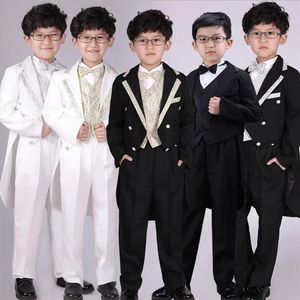 Stage Wear 6 Pezzi Cappotto a coda di rondine per bambini Ragazzi Tuxedo Suit Abiti da sposa Bambini formali Costumi di danza Capispalla276L