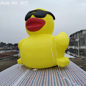 Door to Door Inflatable Yellow Duck Cartoon Wearing Sunglasses LED Lighting Animal Model for Nightclub Party or Birthday Gift/Decoration