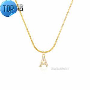 18k Gold Plated Stainless Steel Jewelry Snake Chain Cubic Zirconia A-Z Letter Pendant Necklace for Women