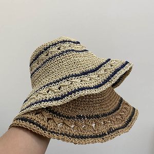 2022 New Summer Ladies Fashion Girls Floppy Wide Brim Cappello di paglia Hollow Woven Beach Travel Sun Cap Panama Fisherman's Hat Femme