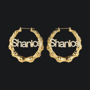 Dangle Chandelier Customized Bling Name Earrings Custom Name Bamboo Earrings Stainless Steel Personalized Letter With Zircon Earrings For Women 230701