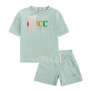 4 estilos de roupas de grife para crianças, conjunto de bebês, meninos, gola redonda, algodão puro, impressão de logotipo, manga curta, shorts, terno, roupas de bebê