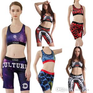 Womens Tracksuits Summer Swimsuit Sexy Crop Top Vest Bra Tight Printed 2 Pieces Pants Set Fitness Sports Suits