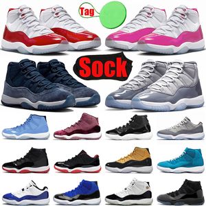 Med strumpor Jumpman 11 basketskor Cherry 11s DMP Midnight Navy Cool Grey Bred Women Mens Trainers Low Cement Grey Concord Space Jam Sneakers Storlek 47