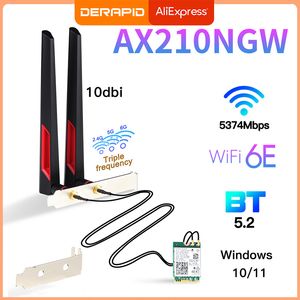 Network Adapters Wi-Fi 6E Intel Ax210 Wireless Card 5374Mbps BT5.2 Desktop Kit Antenna 802.11ax Tri-band 2.4G/5GHz/6G Ax210NGW än WIFI6 AX200 230701