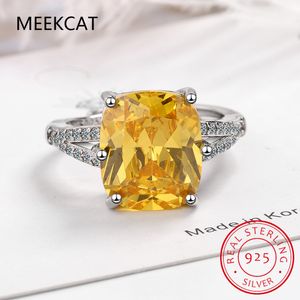 With Side Stones 100% 925 Sterling Silver Created Citrine Diamonds Gemstone Wedding Engagement Ring Fine Jewelry Gift Wholesale 230701