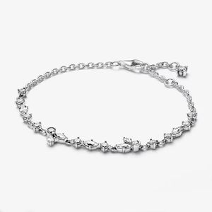 100% 925 Sterling Silver Sparkling Herbarium Cluster Chain Bracelet Fashion Women Wedding Engagement Jewelry Accessories