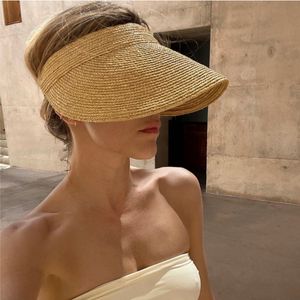Nuova versione coreana Summer Eaves Vuoto Top Cappello da sole Fascia in rafia Tipo Versatile Casual Senza tetto Beach Cappello di paglia da donna Gorras