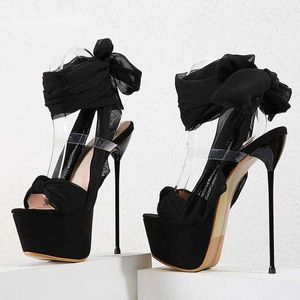 Sandaler 2023 Summer Rom Ladies Lace-up tunna höga klackar Öppen Toe Party Gladiator Ankel Strap Fashion Platform Shoe Black 230511