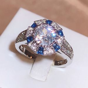 Classic Royal Blue Round Sapphire Ring for Women 925 Stamp New Fashion Jewelry Wedding Party Gift