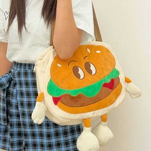 Tuval Burger Kız Küçük Güzel Karikatür Omuz Çantası Yumuşak Kız Çanta Öğrenci Yüksek Kapasiteli Moda