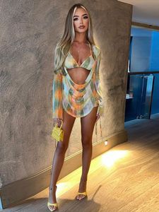 Two Piece Dress Townlike Sexy 3 Pieces Set Women Long Sleeve Crop Top And Mini Skirts Bra Slim Three Spring Summer Outfits 230630