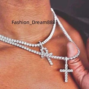 Passera diamanttestare 925 Sterling Silver VVS Moissanite Ankh Cross Pendant 4mm Tennis Chain Halsbandsmycken