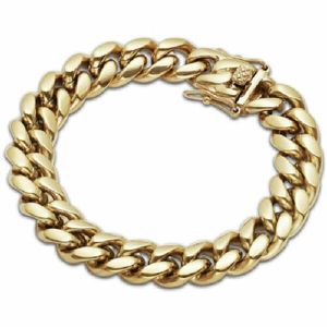 Bracciale da uomo a maglia cubana Miami in acciaio inossidabile massiccio placcato oro 10 mm