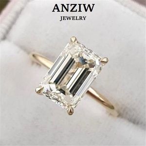 With Side Stones 925 Sterling Silver Yellow Gold Engagement Emerald Cut Ring Simulated Diamond Wedding Silver Bridal Rings Women Jewelry Lover 230701