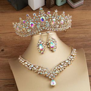Conjuntos de joias de noiva moda acessórios de cabeça brincos colares conjunto para mulheres vestido de casamento coroa tiara