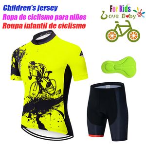 Cycling Jersey Sets 2023 Fluorescent yellow Kids Clothing Summer Set Bike Short Sleeve Clothes Suit MTB Children 230701