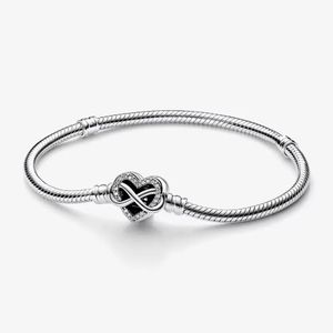 100% 925 Sterling Silver Moments Sparkling Infinity Heart Clasp Snake Chain Bracelet Fashion Wedding Jewelry Accessories