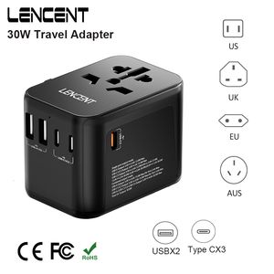 Plugue do cabo de alimentação Adaptador de viagem universal LENCENT com 2 portas USB 3 Tipo C Carregamento rápido 6 em 1 Adaptador de energia Plugue UE/Reino Unido/EUA/AUS para viagens 230701