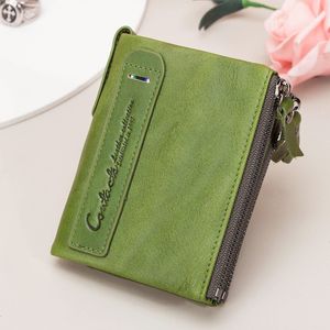 Женский кожаный кошелек Contact's, маленький двойной компактный чехол для кредитных карт, кошелек для женщин с карманом на молнии, кошелек из натуральной кожи