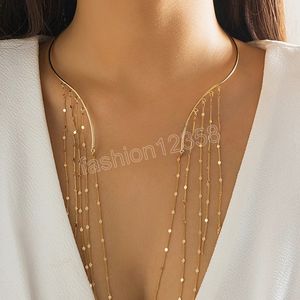 Långt runda länkade Tassel -kedjor halsband för kvinnor trendiga öppna cirkelmoment bröllop choker mode smycken tillbehör
