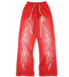 2023 Красные расклешенные трусы Мужские 1 Женские спортивные брюки с эластичной резинкой на талии для стирки водой Повседневные расклешенные брюки