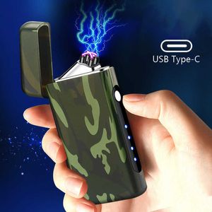 2023 New Double Arc Lighter Windproof USBType-C Fast Charging Men's Gift Smoking Accessories Unusual Lighters Z18A