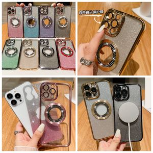 Magnetic Wireless Charging Chromed Cases For Iphone 14 Plus 13 Pro Max 12 11 Luxury Soft TPU Sparkle CD Bling Diamond Gradient Plating Glitter Lens Protector Covers