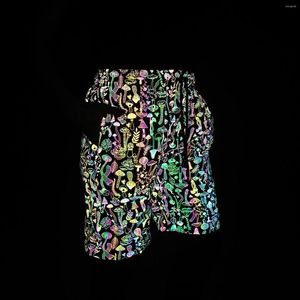 Mäns shorts Rainbow Color Mushroom Reflective Mens Harajuku Hip Hop Short Pants Colorful Night Reflect Light Bermuda Masculina