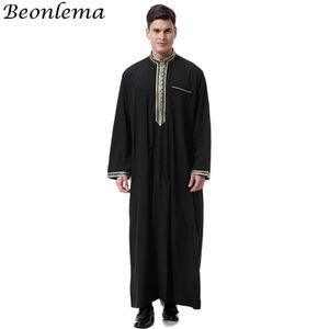 Beonelama Uomo roupas muçulmanas sauditas Abaya colarinho liso Thobe Índia vestido Jubah roupas islâmicas para homens 3XL Homme Robes300j