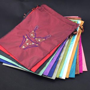 Fine Embroidered Travel Bra Underwear Bag Storage Case High Quality Silk Cloth Drawstring Bags Packaging Pouch Whole 50pcs lot265e