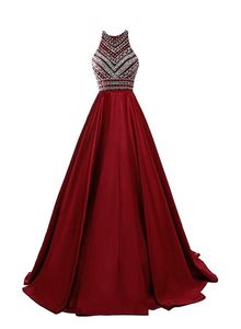 Long Sweety Formal Evening Dresses Crystal Sequined Beading Pockets A-Line Satin Plus Size Prom Party Gowns 20