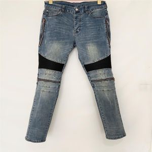 Luxury designer Mens jeans Long pants Skinny zipper Black blue knee Spell leather Destroy the quilt Ripped hole fashion jean Men D1930