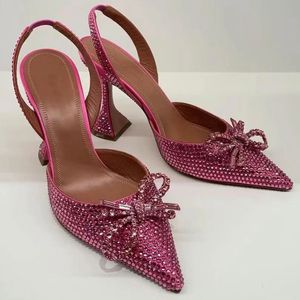 Amina Muaddi Модельные туфли Дизайнерские сандалии с бантом и кристаллами на босоножках с пряжкой и бантом Сексуальные универсальные босоножки на высоком каблуке 10 см 35-42 Элегантная женская дизайнерская обувь со стразами