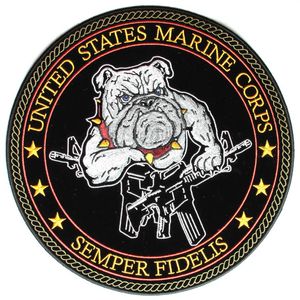 Bulldog and Guns USMC Semper Fidelis Large Back Embroidered Iron On Or Sew On Patch - 10x10 INCH 231w