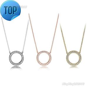 new quality sterling silver necklace zd diamond round rose gold pendant pandora style crystal necklace women fashion jewelry