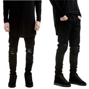 Black Ripped Jeans Men With Holes Denim Super Skinny Famous Designer Brand Slim Fit Jean Pants Scratched Biker Jeans Whole2946