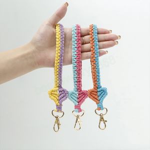 Bohemian Hand-Woven Wrist Strap Keychain Colorful Braided Cotton Rope Bracelet Key Rings Bags Car Key Pendant Accessories