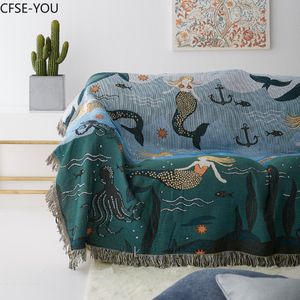 Fodere per sedie Sirena Coperta da tiro Divano Fodera decorativa Cobertor Su Sofabedsplane Plaid da viaggio Coperte con cuciture antiscivolo 230701