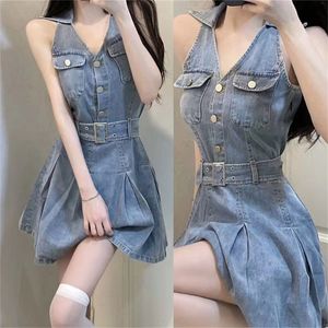 2024 Fashion New Casual Dresses Summer Demin Dress Jeans Sleeveless Short Elegant Slim Button Bodycon Mini Blouse One Piece Skirts Party Mid Coats Blouses