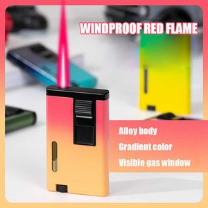Slim Mini Gradient Color Strong Windproect Red Flame With Visual Gas Metal Lighter Gadget P2DV