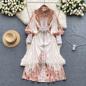 Casual Dresses French Retro Court New Fashion Printed Single Breasted Long Sleeved Maxi Dress Women Spring Autumn Party Clothes Vestidos 2023