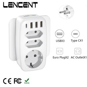 Cavo di alimentazione Spina LENCENT EU Prolunga per presa a muro con 3 prese CA 3 porte USB 1 Tipo C 5V 2.4A Adattatore di alimentazione Protezione da sovraccarico per casa/ufficio 230701