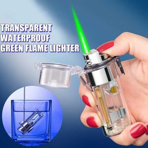 Transparent Waterproof Green Flame Lighter Detachable Case Ashtray Creative Gradient Color Butane Gas Torch Lighters YVKG LFE6