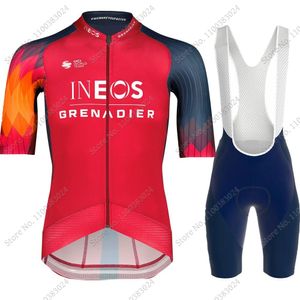 サイクリングジャージーセット2023 Ineos Grenadier Team Set Mens Red Orange Clothing Bike Shirts Suit Bicycle Bib Shorts Mtb Wear Maillot Ropa 230701