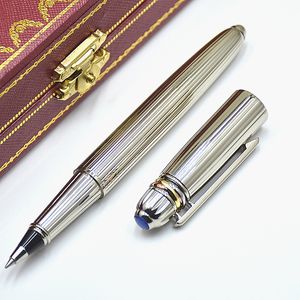 Высококачественная CT Metal Rollerball Pen Silver Stripe Stripe Офисные школьные принадлежности Написание гладких гелевых ручек с синим драгоценным топом