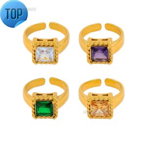 Usenset Colorful Cz Diamond Square Oval Bread Diamond Ring Fancy Women rostfritt stål Guldpläterade ringar för kvinnor