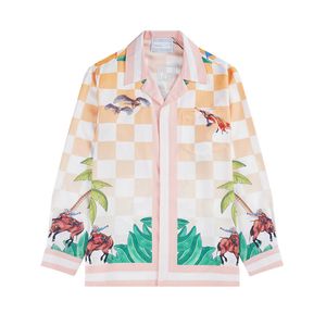 Varumärkesmodetryck män skjorta långärmad hawaiian märke shrts ren bomullströjor designer casablan kemise homme high-end manlig klänningskjortor