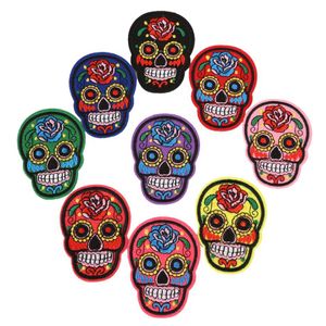 11pcs set Rose Skull Embroidered Iron On Patches for Clothing Bags DIY Motif Appliques Apparel Accessories Fabric Badges294n