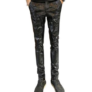 Menshela helmoruancle Mens Faux Leather Pants PU Motorcykel Ridding Suede Trousers Slim Fit Biker Joggers för manlig storlek 28-36236C